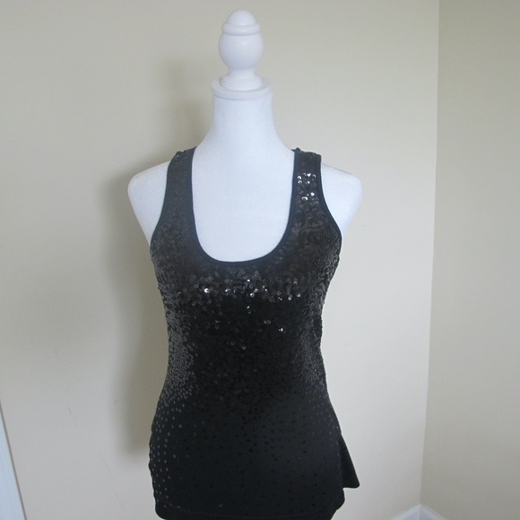 Express Tops - Women's Sleeveless Sequin Black Shirt Tank Top Size M GUC